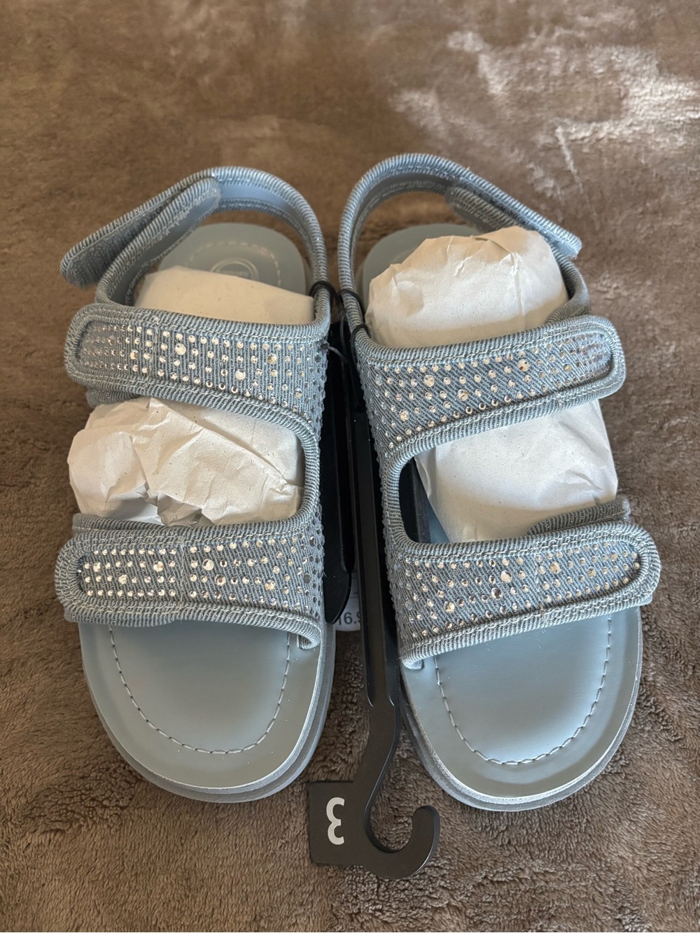 NWT Kids Double-Strap Light Blue Sandals with Sparkle